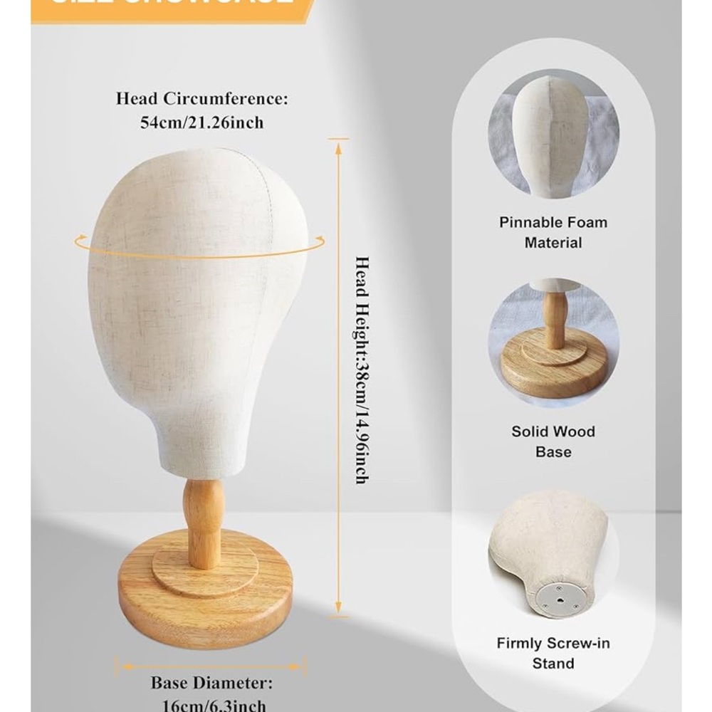 Chadwick Beige Mannequin Head with Wooden Base - Picture 2 of 6